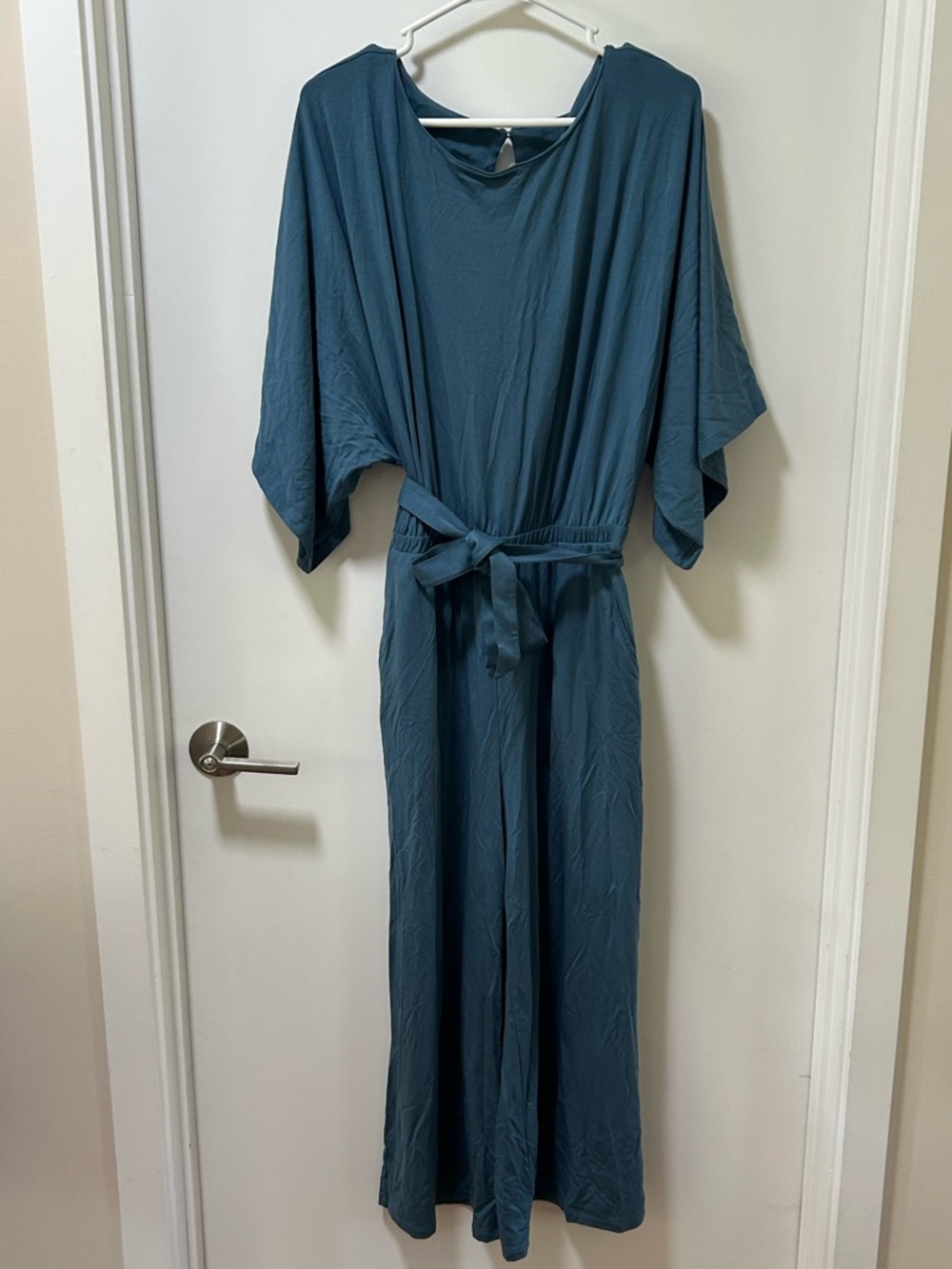 Garnet Hill Blue Kimono Sleeve Jumpsuit Size Medium